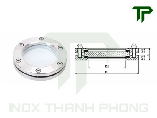 Bản vẽ kỹ thuật kính mặt bích inox quan sát bồn tank