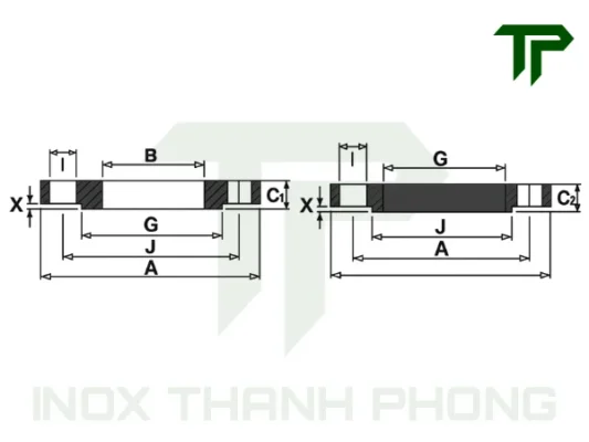 Bản vẽ kích thước mặt bích BSPN16 inox