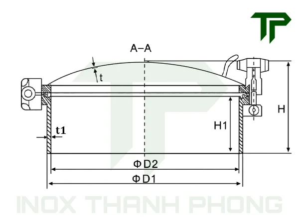 Bản vẽ kích thước của nắp bồn chịu áp inox vi sinh