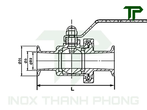 Bản vẽ kích thước van bi vi sinh clamp tay gạt inox