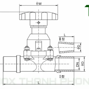 Bản vẽ kỹ thuật van màng đơn inox vi sinh Silicon