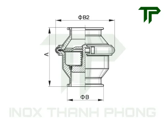 Bản vẽ kỹ thuật van một chiều vi sinh nối clamp inox