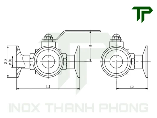 Bản vẽ kỹ thuật van bi 3 ngả inox vi sinh