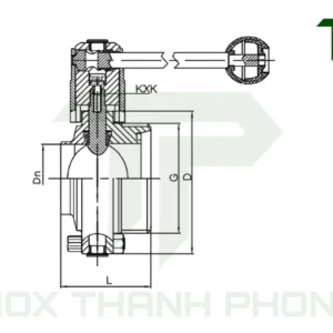 Bản vẽ kỹ thuật van bướm vi sinh đầu hàn đầu rắc co