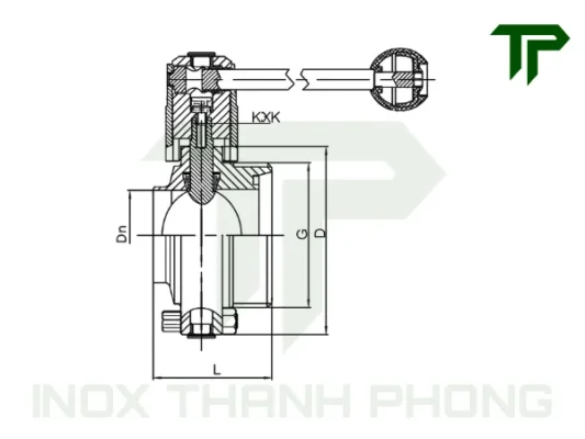 Bản vẽ kỹ thuật van bướm vi sinh đầu hàn đầu rắc co