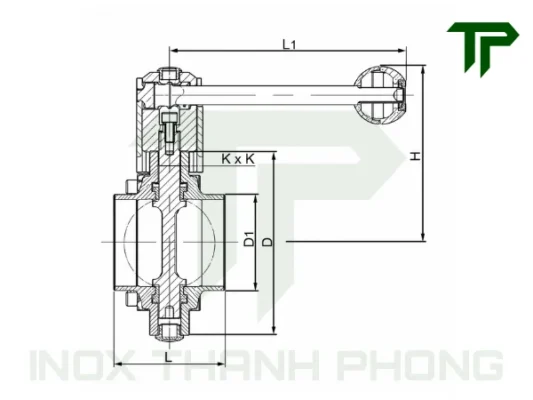 Bản vẽ cấu tạo van bướm vi sinh tay rút nối hàn