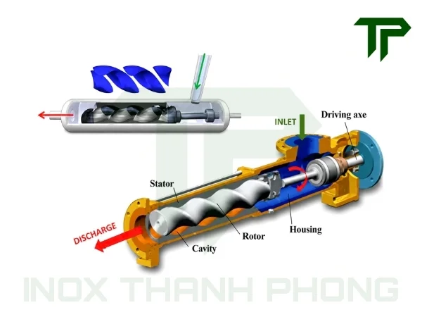 Nguyên lý hoạt động của bơm trục vít đơn inox