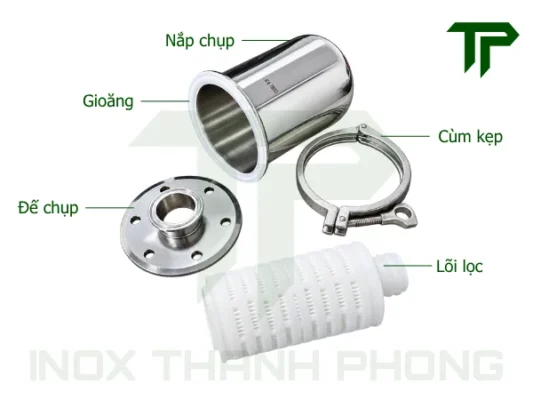 Cấu tạo của cốc lọc khí inox vi sinh lắp đỉnh bồn tank