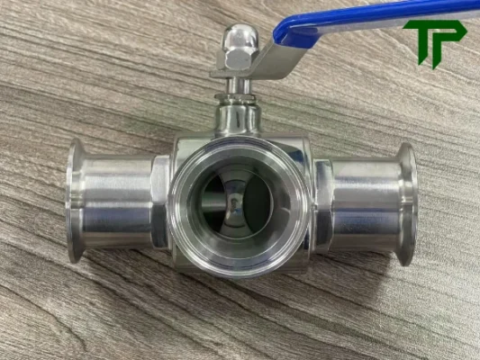 Cấu tạo van bi vi sinh 3 ngả clamp tay gạt
