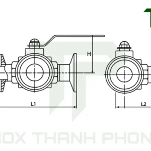 Bản vẽ kỹ thuật van bi vi sinh 3 ngả nối clamp