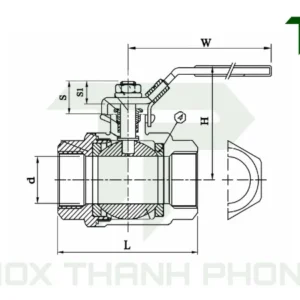 Bản vẽ kỹ thuật van bi ren 2pc tay gạt