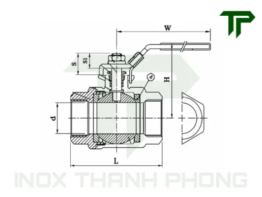 Bản vẽ kỹ thuật van bi ren 2pc tay gạt
