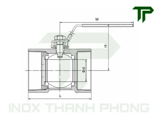 Bản vẽ kỹ thuật van bi 1pc nối ren tay gạt