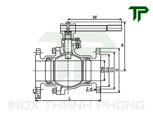Bản vẽ cấu tạo van bi mặt bích inox